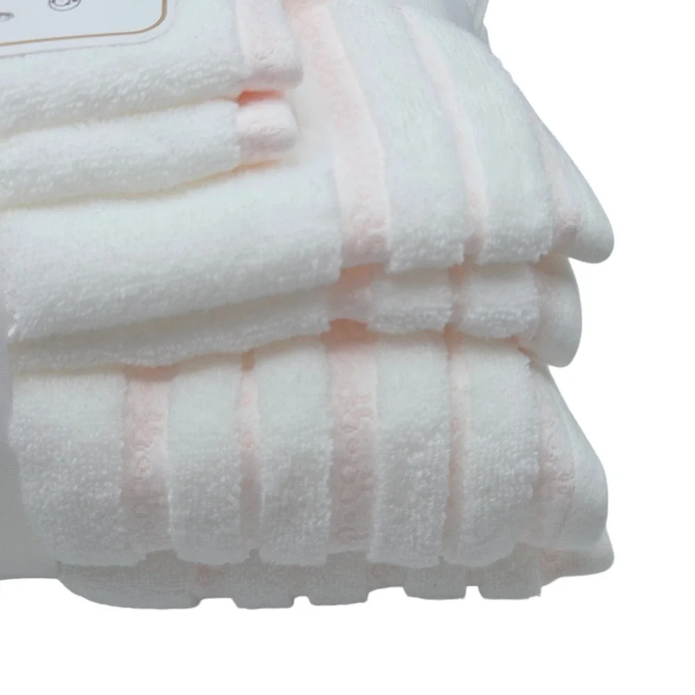 Truly Lou 6pc White Pink Soft Zero Twist Cotton Towel Set 2‎ Bath 2 Hand 2 Wash